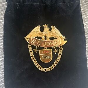 Vintage Couture St John Marie Gray Gold Tone Eagle USA 1996 Dangle Brooch